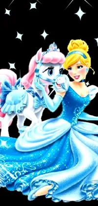 This stunning phone live wallpaper features a beautiful princess and horse in a pop art style