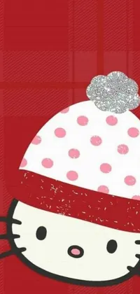 This live wallpaper features a festive hello kitty christmas card design against a vibrant red background