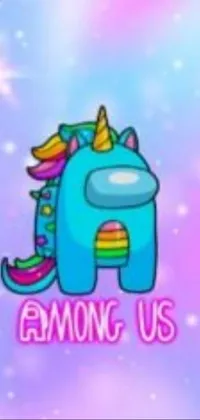 This live phone wallpaper showcases a blue unicorn with a colorful rainbow mane and the words "gaming us"