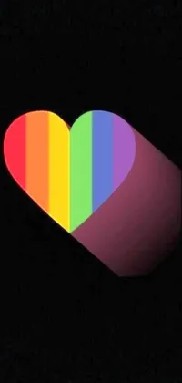 This phone live wallpaper features a vibrant rainbow heart on a darkly elegant black background