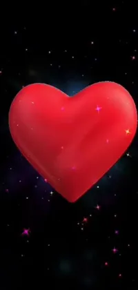 This phone live wallpaper boasts a striking red heart on a black backdrop paired with shining stars