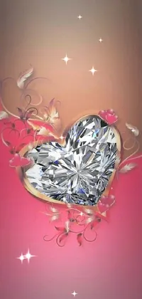 This live wallpaper features a stunning heart-shaped diamond set against a pink background, digitally crafted by a skilled artist for iPhones