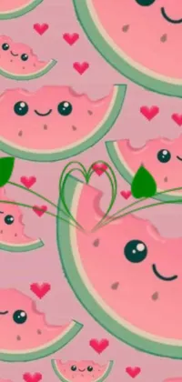 This lively live phone wallpaper features slices of watermelon adorned with hearts, adding a cute touch to your device