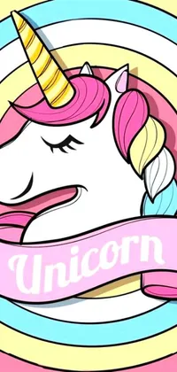 This fun phone live wallpaper showcases a cheerful cartoon unicorn adorned with a ribbon around its neck