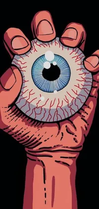 Decorate your phone screen with this captivating close-up wallpaper designed in the form of a vector art of a hand holding an eyeball