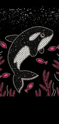 Looking for a visually stunning phone wallpaper that will make your screen come alive? Look no further than this captivating design! Against an all-black background, this wallpaper showcases a powerful and piercing close-up of a fierce shark with sparkling crystals adding a touch of elegance and pink accents adding a pop of color
