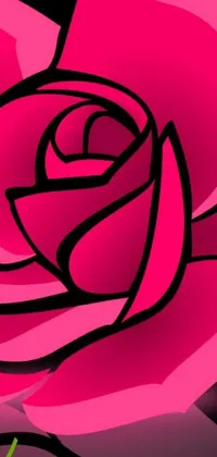 This phone live wallpaper showcases a stunning pink rose with exquisite green leaves on a sleek black background