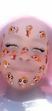 This mobile wallpaper showcases a child's face adorned with colorful stickers set on a backdrop of a 3D Littlest Pet Shop horse