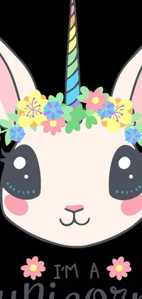 This phone live wallpaper features an adorable bunny wearing a flower crown and unicorn horn