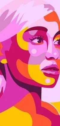 This lively phone live wallpaper showcases a woman with vibrant pink and yellow paint, depicted in eye-catching vector art