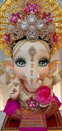 Experience the majestic beauty of an elephant statue dripping in jewels on your phone's wallpaper with this popular trending image