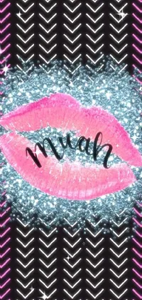 This phone live wallpaper features a striking close-up image of a pink lipstick set against a black and white graphic background