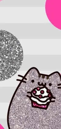 This charming phone live wallpaper features a digital rendering of a grey cat with a fat and chibi appearance