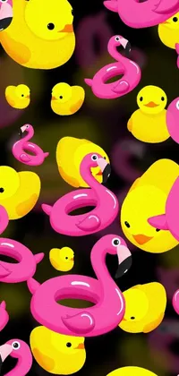 Decorate your phone screen with this lively live wallpaper featuring a flock of pink flamingos