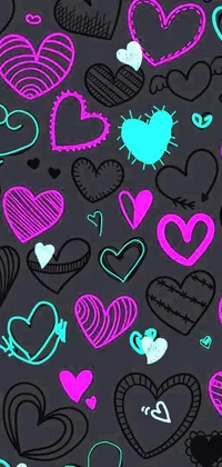 Looking for a cool and edgy live wallpaper for your phone? Look no further than this funky design featuring a black background with vibrant colored hearts floating and bouncing around