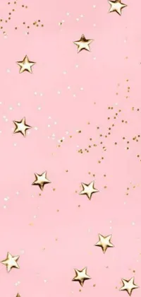 This phone live wallpaper boasts a stunning pink background adorned with exquisitely crafted gold stars of varying sizes for a dazzling, eye-catching effect