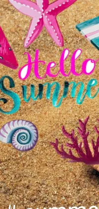 This phone live wallpaper showcases a starfish in a sandy beach, an album cover, trending theme, mail art and dynamic season transitions