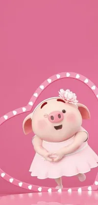 Introducing a lovely new phone wallpaper, featuring an adorable pig standing proudly in front of a heart