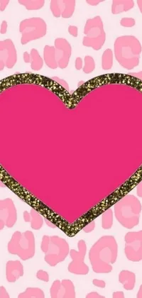This fun live phone wallpaper features a pink heart on a leopard print background
