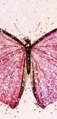 This stunning phone live wallpaper features a close-up of a pink butterfly resting on a white, stippled surface