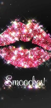 This live wallpaper features pink glitter lips on a black background, adding a touch of glamour to your phone's display