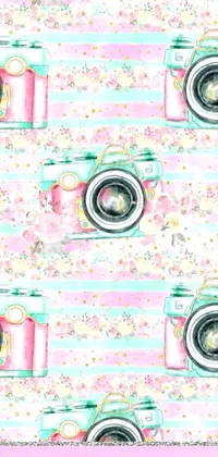 Looking for a phone live wallpaper that stands out? Look no further than this camera close-up wallpaper! The lens is beautifully detailed against a soft pink background that's covered in delightful textures and patterns like cotton fabric