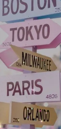 This phone live wallpaper showcases an international typographic style with a street sign reading "oh the places you'll go" in pink colors