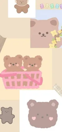 This live wallpaper features a collection of cute and funny teddy bears illustrations drawn in the sōsaku hanga style, created using Illustrator