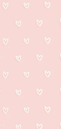 This adorable phone live wallpaper has a pattern of small white hearts scattered on a pastel pink background