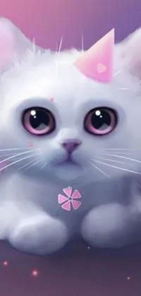 Looking for a fun and lively phone wallpaper to brighten up your daily routine? Check out our latest option featuring a cute white cat with a pink bow on its head