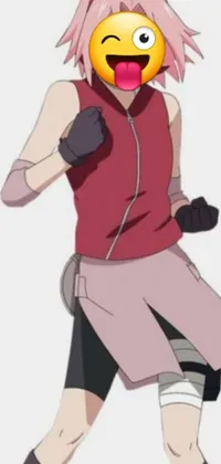 This live wallpaper features a dynamic woman with pink hair sporting a red backward cap, ready for battle in a vibrant fighting stance