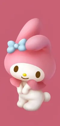 This live wallpaper features an adorable pink bunny with a bow on its head
