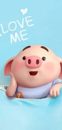 This phone live wallpaper showcases a close-up of a love-themed pig figurine in a cute cartoon-style by Leng Mei