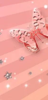 This phone live wallpaper showcases a detailed digital rendering of a butterfly on a soft pink background
