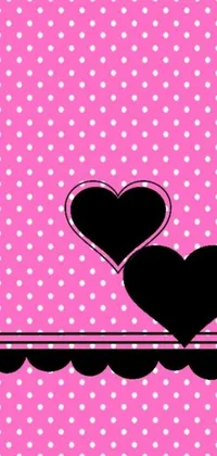 This phone live wallpaper features two black hearts on a charming pink polka dot background, making it a fun and whimsical addition to your device