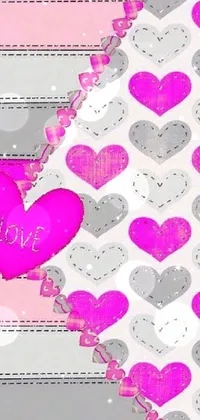 This live phone wallpaper features a delightful pink heart set atop a soft white and pink scrapbook-inspired background