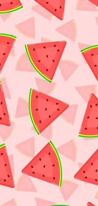 This pink background live wallpaper showcases an illustrated watermelon design, exemplifying a summertime theme