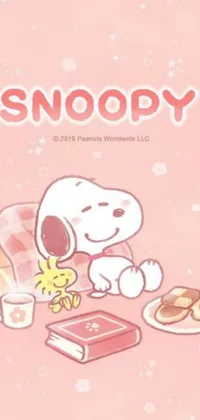 This charming live wallpaper features the beloved Snoopy character from Peanuts on a pink background, creating a cozy and delightful atmosphere on your mobile device