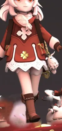 This live wallpaper for your phone features a unique and eye-catching design of a woman standing on a red suitcase with ramlethal valentine-style horns