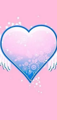This stunning live wallpaper for mobile phones features a heart with wings set against a soft pink background