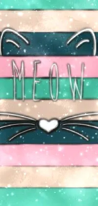 This live wallpaper showcases a playful cat up close, complete with the word "meow" in bold letters
