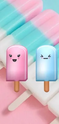 This phone live wallpaper features two ice pops with a kawaii-colored design, depicting a summer morning vibe