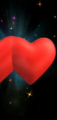 This phone live wallpaper showcases red hearts beating together against a twinkling starry sky