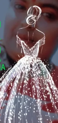 This live wallpaper features a woman holding a dress on a mannequin, with sketch-inspired digital art that adds a unique touch to the design