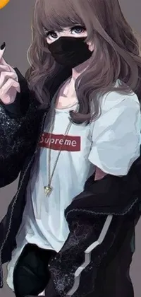 Get a stunning and dynamic phone live wallpaper with an anime drawing of a girl with brown hair wearing casual streetwear