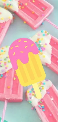 Indulge in a delightful phone live wallpaper of close-up shots of ice cream pops, each covered in sprinkles! The charming wallpaper, available in pink and yellow hues, features adorable cutie mark motifs that add an extra flair to your phone's desktop