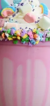 Looking for a dreamy phone wallpaper that is both magical and sweet? Check out this pink milkshake live wallpaper with a tumblr aesthetic, featuring marshmallows and sprinkles on top! The backdrop is a stunning, glittering pastel cauldron, radiating a mesmerizing pink glow