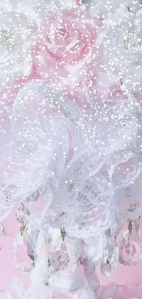 This live phone wallpaper showcases a stunning bouquet of flowers resting on a table, featuring delicate lace detailing and sparkling crystal lights