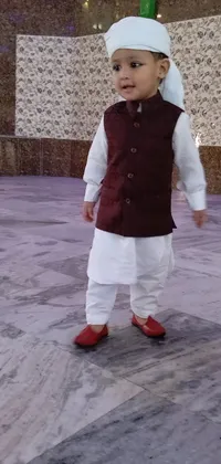 This live wallpaper portrays a young boy dressed in a white thobe and maroon vest with a scroll in hand