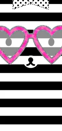 This phone live wallpaper boasts a vibrant and playful zebra pattern in black and white stripes, complete with pink glasses and a bow